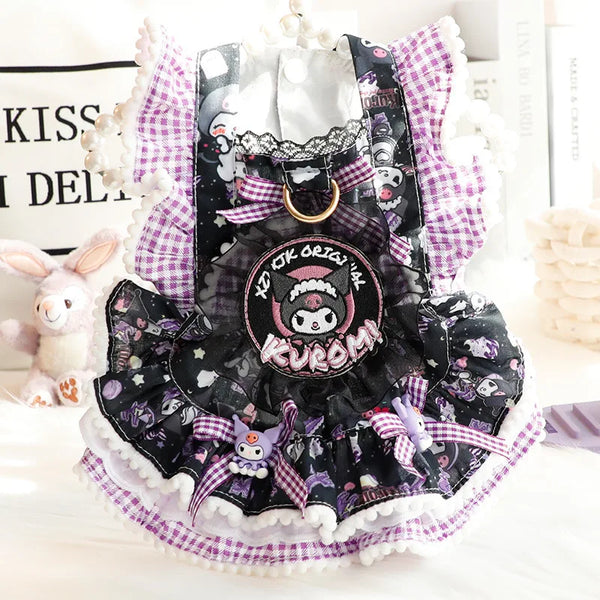 Sanrios Spring and Autumn Models Keep Warm Lace Suspender Skirt Pet Suit Kawaii Kuromi Cartoon Cat Dog Pet Decorative Clothing