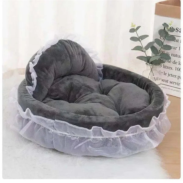 Bow Lace Pet Bed  Romantic Detachable Oval Princess Pet Bed Dog Soft Sofa Nest Pet Wedding Furniture 1pc