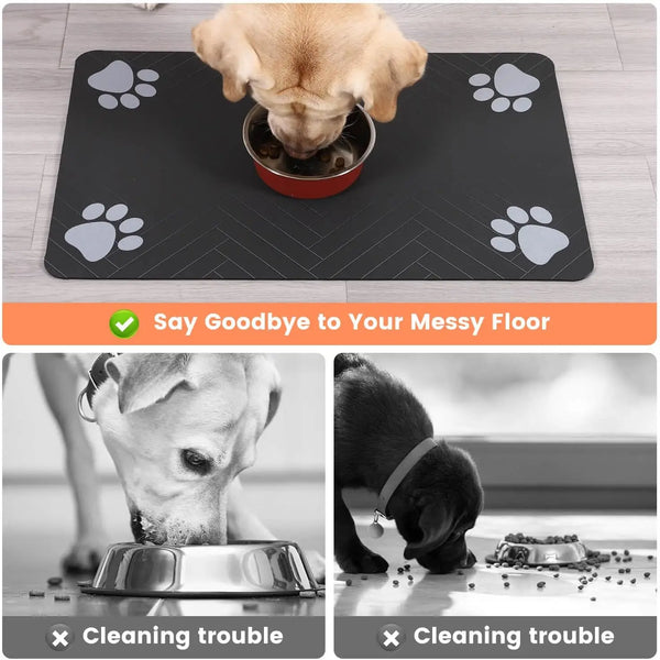 Feeding Mat-Absorbent Pet mat for Food and Water Bowl, with Waterproof Rubber Backing, Quick Dry
