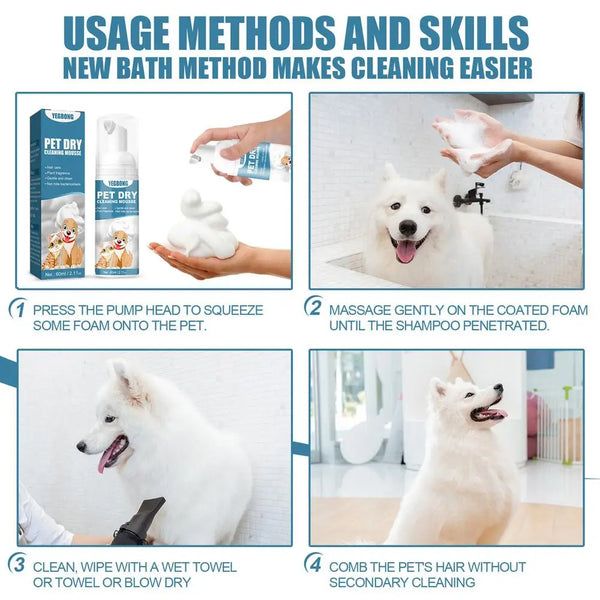 Cat Dry Shampoo No Rinse Dogs Cats Cleaning Mousse Rinse Free Pet Shampoo Bathless Cleaning Odor Removal Cleaning Supplies