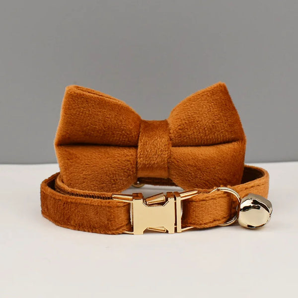 Personalized Velvet Cat Collar Luxury Cat Collar INS Wind Velvet Cat Collar Personalized Cat Collar with Name Plate Bell Bow tie