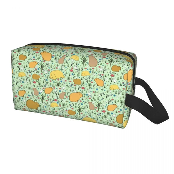 Custom Capybaras In Green Pet Travel Cosmetic Bag Women Capybara Makeup Toiletry Organizer Lady Beauty Storage Dopp Kit