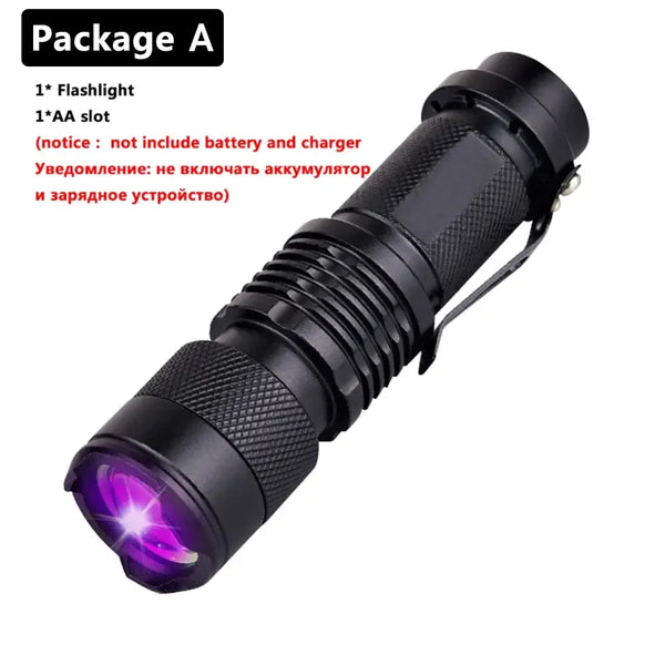 UV LED Portable Flashlight 395nm Black Light Wavelength Violet Flashlight Pet Urine Scorpion Feminine Hygiene Detector Torch