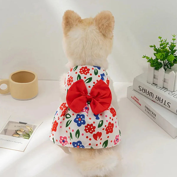 FLORAL Dress Dog and cat  Bowknot Summer Clothes Fashion Pet Clothing