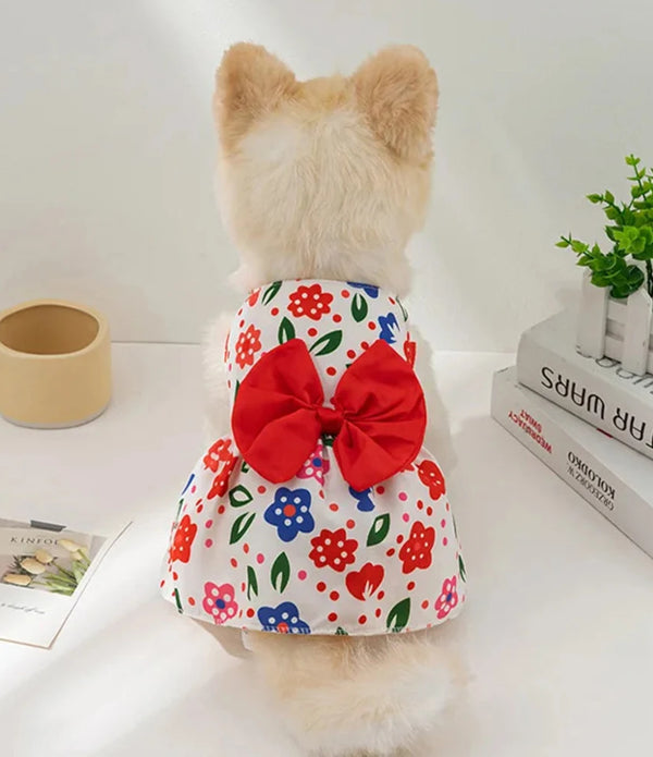 FLORAL Dress Dog and cat  Bowknot Summer Clothes Fashion Pet Clothing