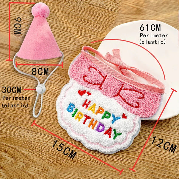 Cat Birthday Party Hat And Bib With Adjustable Bandana Pet Birthday Sweet Outfit Scarf Cats Puppy Dress Up Set Pet Supplies