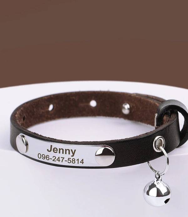 Personalized Cat Collar Adjustable Leather Pet Cats Collars Necklace Custom Puppy Kitten Name Collars Anti-lost Cat Accessories