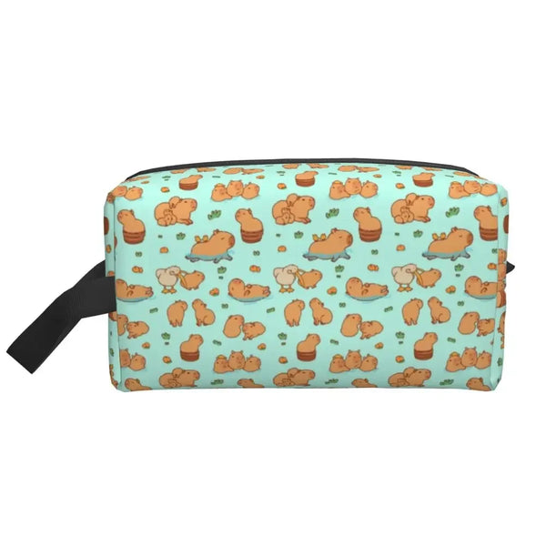 Custom Capybaras In Green Pet Travel Cosmetic Bag Women Capybara Makeup Toiletry Organizer Lady Beauty Storage Dopp Kit