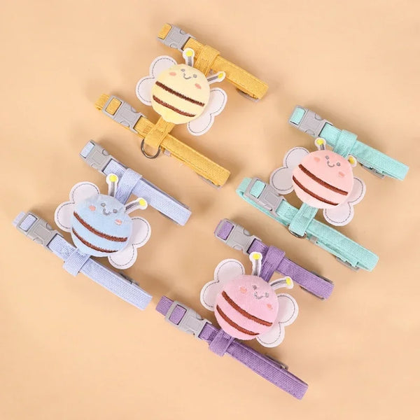 Cat Harness Leash Collar Set Adjustable Cartoon Bee Double Layer Dog Harness for Small Medium Pet Collar Leash Outdoor Walking
