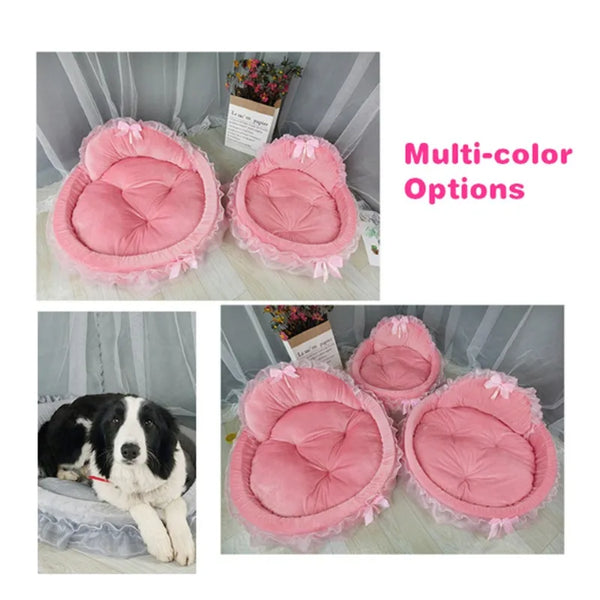Bow Lace Pet Bed  Romantic Detachable Oval Princess Pet Bed Dog Soft Sofa Nest Pet Wedding Furniture 1pc