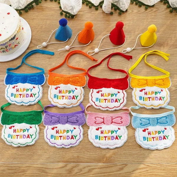 Cat Birthday Party Hat And Bib With Adjustable Bandana Pet Birthday Sweet Outfit Scarf Cats Puppy Dress Up Set Pet Supplies