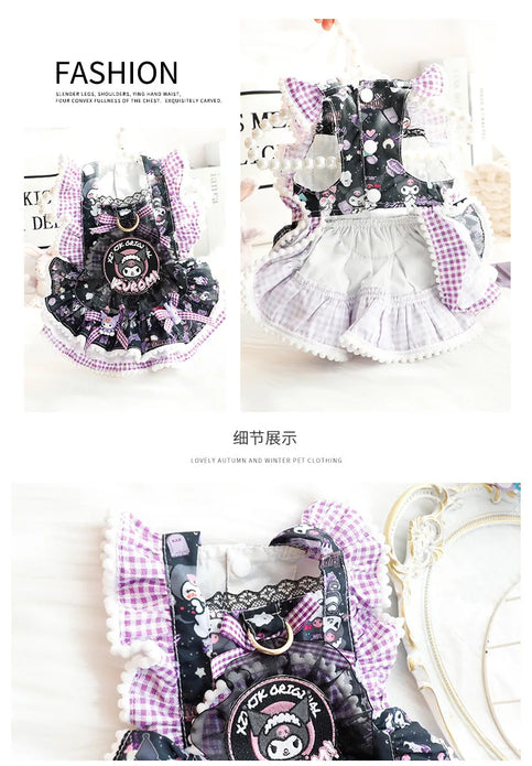 Sanrios Spring and Autumn Models Keep Warm Lace Suspender Skirt Pet Suit Kawaii Kuromi Cartoon Cat Dog Pet Decorative Clothing