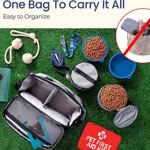 6 Set Dog Travel Bag Large Pet Travel Supplies Kit Cat Dog Backpack Multi-Function Hiking Camping dog feeder bowls Organizer