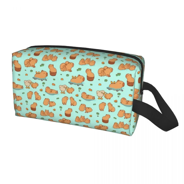 Custom Capybaras In Green Pet Travel Cosmetic Bag Women Capybara Makeup Toiletry Organizer Lady Beauty Storage Dopp Kit
