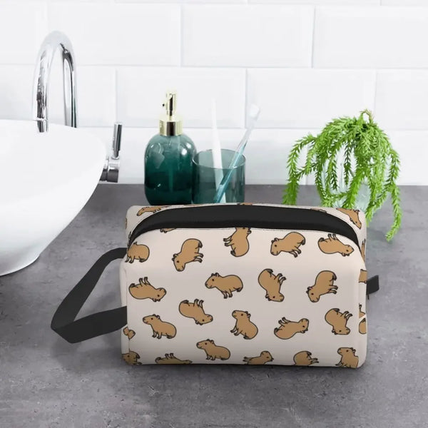 Custom Capybaras In Green Pet Travel Cosmetic Bag Women Capybara Makeup Toiletry Organizer Lady Beauty Storage Dopp Kit