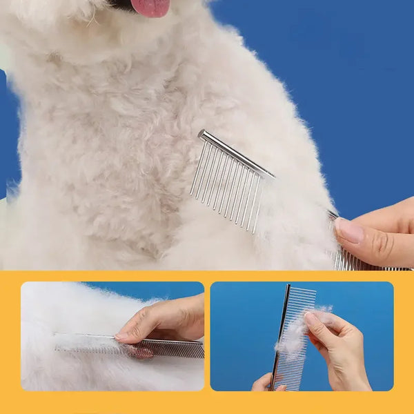 Pet Hair Removal Comb Stainless Steel Pet Grooming Comb Gently Removes Loose Knotted Hair Dog Cat Cleaning Beauty Supplies
