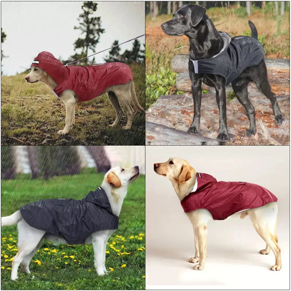 Reflective Dog Raincoat for Large Breeds, Waterproof Windproof Hooded Pet Poncho with Adjustable Straps, High Visibility
