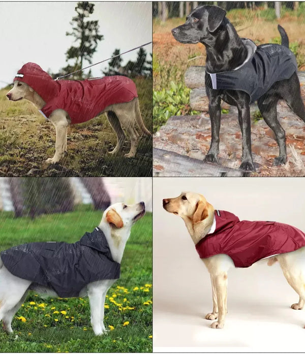 Reflective Dog Raincoat for Large Breeds, Waterproof Windproof Hooded Pet Poncho with Adjustable Straps, High Visibility