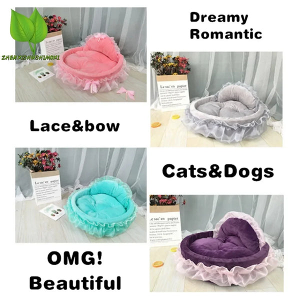 Bow Lace Pet Bed  Romantic Detachable Oval Princess Pet Bed Dog Soft Sofa Nest Pet Wedding Furniture 1pc