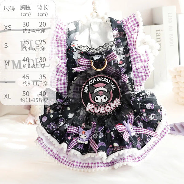 Sanrios Spring and Autumn Models Keep Warm Lace Suspender Skirt Pet Suit Kawaii Kuromi Cartoon Cat Dog Pet Decorative Clothing