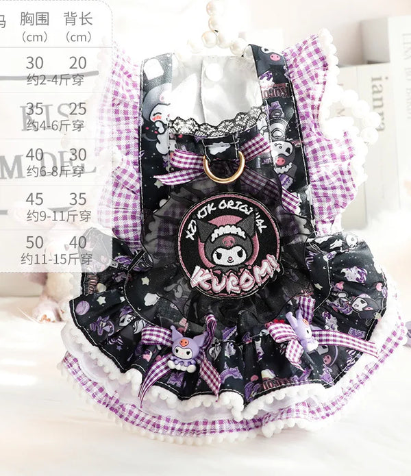Sanrios Spring and Autumn Models Keep Warm Lace Suspender Skirt Pet Suit Kawaii Kuromi Cartoon Cat Dog Pet Decorative Clothing
