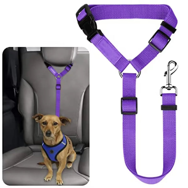 Solid Color Two-in-one Pet Car Seat Belt Nylon Lead Leash Backseat Safety Belt Adjustable Dogs Harness Collar Pet Accessories