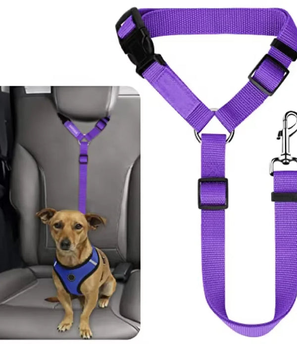 Solid Color Two-in-one Pet Car Seat Belt Nylon Lead Leash Backseat Safety Belt Adjustable Dogs Harness Collar Pet Accessories
