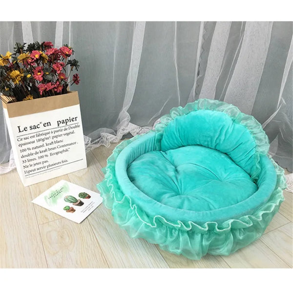 Bow Lace Pet Bed  Romantic Detachable Oval Princess Pet Bed Dog Soft Sofa Nest Pet Wedding Furniture 1pc