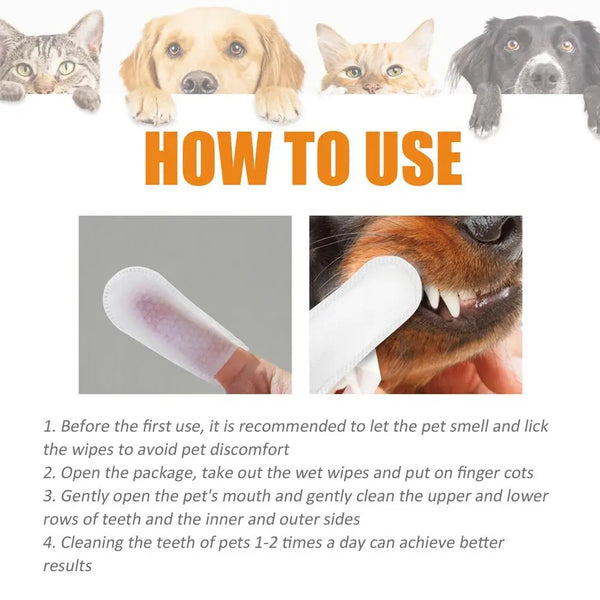50Pcs Presoaked Dog Toothbrushes Soft Pet Fingers Toothbrush Dog Cat Cotton Brush Teeth Oral Cleaning Kitten Effective Care
