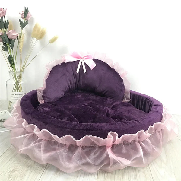 Bow Lace Pet Bed  Romantic Detachable Oval Princess Pet Bed Dog Soft Sofa Nest Pet Wedding Furniture 1pc