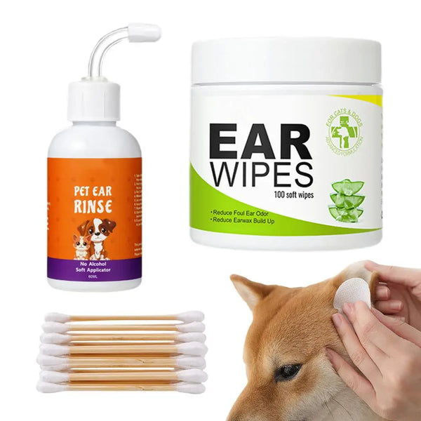 Finger Wipes For Dogs Ears Puppy Cleaning Wipes Ear Drops Set 100X Descaling Liquid 60ml For Home Travel Pet Care Supplies For
