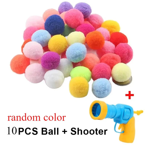Cat Toys Interactive Launch Training Toy For Pet Kitten Creative Mini Shooting Gun Games Stretch Plush Ball Toys Pet Supplies