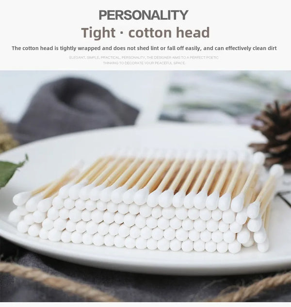 100 Pcs/Box Double Head Bamboo Cotton Buds Wood Stick Cotton Swab For Makeup , Nose Ear Cleaning , Pet Care , Art & Crafts