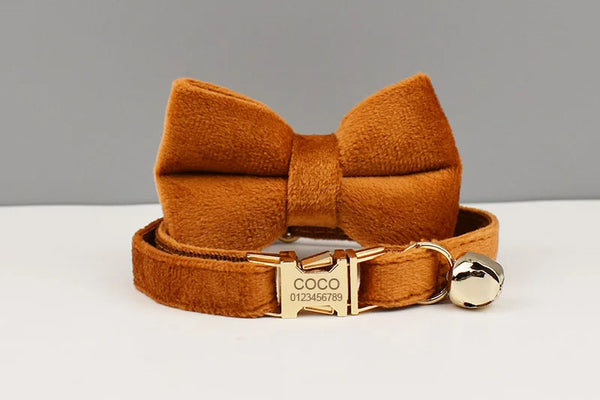 Personalized Velvet Cat Collar Luxury Cat Collar INS Wind Velvet Cat Collar Personalized Cat Collar with Name Plate Bell Bow tie