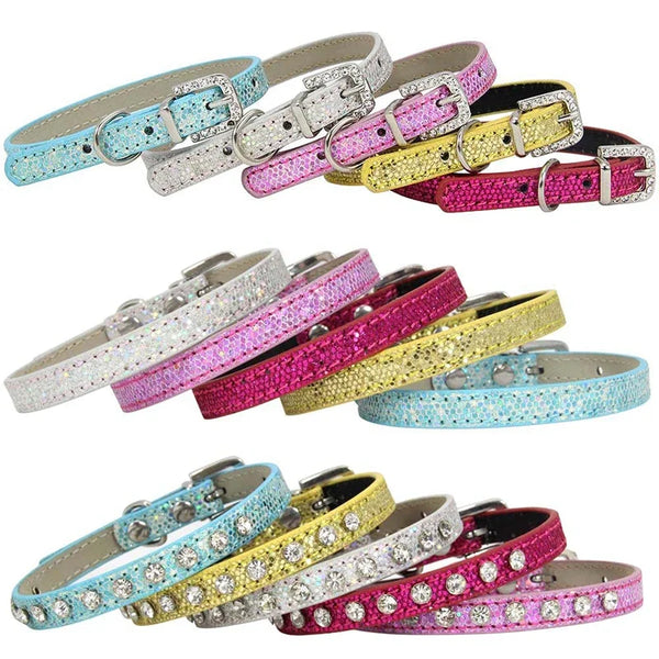 Super Shining Diamond Rhinestone Cat Collar Puppy Baby Dog Cat Collar Leather Strap Kitten Accessories Adjustable Cat Necklace