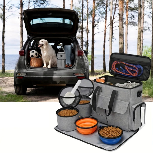 6 Set Dog Travel Bag Large Pet Travel Supplies Kit Cat Dog Backpack Multi-Function Hiking Camping dog feeder bowls Organizer
