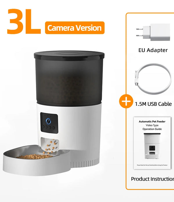ROJECO 3L Automatic Pets Feeder With Carmen Smart Cat Food Dispenser For Dogs WIFI Rechargeable Feeders For Cats Remote Feeding